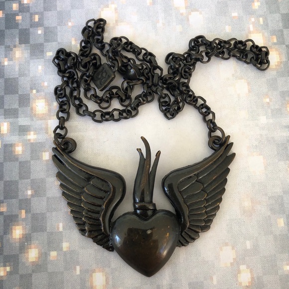 Kitsch 'n' Kouture Jewelry Winged Sacred Heart Necklace Tattoo